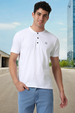 Men's White Solid Mandarin Collar Slim Fit Cotton T-Shirt