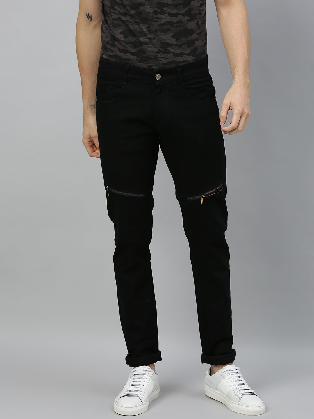 Men's Black Slim Fit Stretch Zippered Jeans