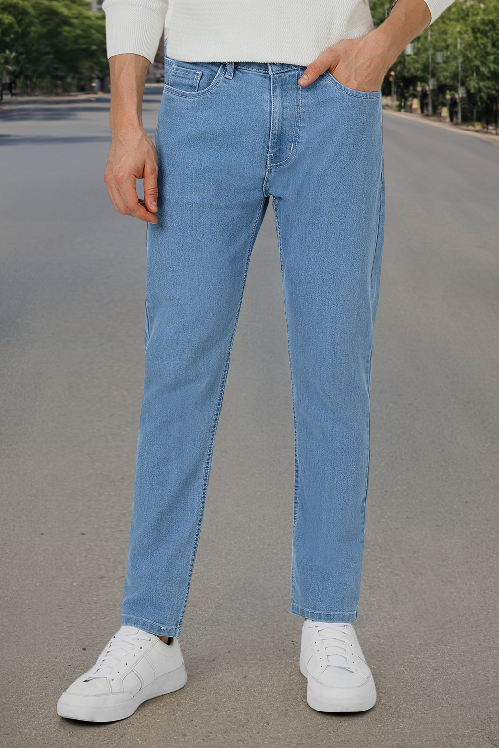 Men's Light Blue Slim Fit Denim Jeans Stretchable