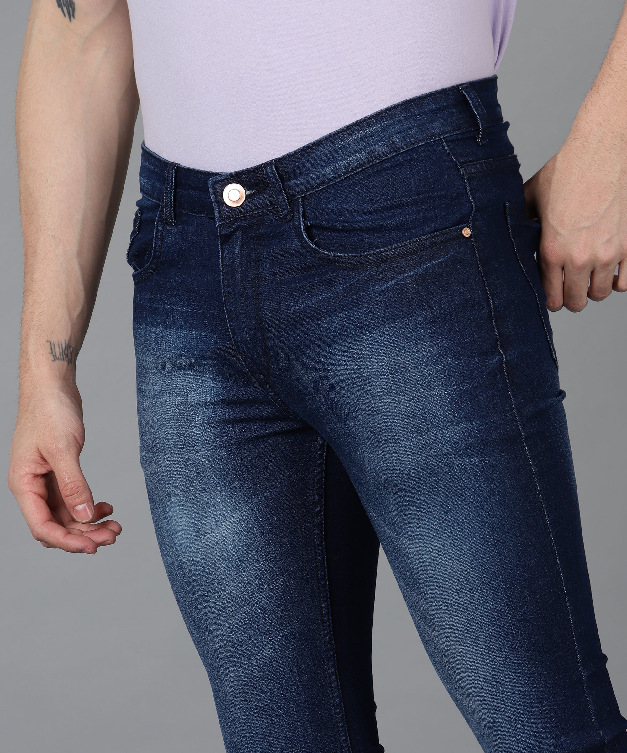 Men's Navy Slim Fit Washed Jeans Stretchable
