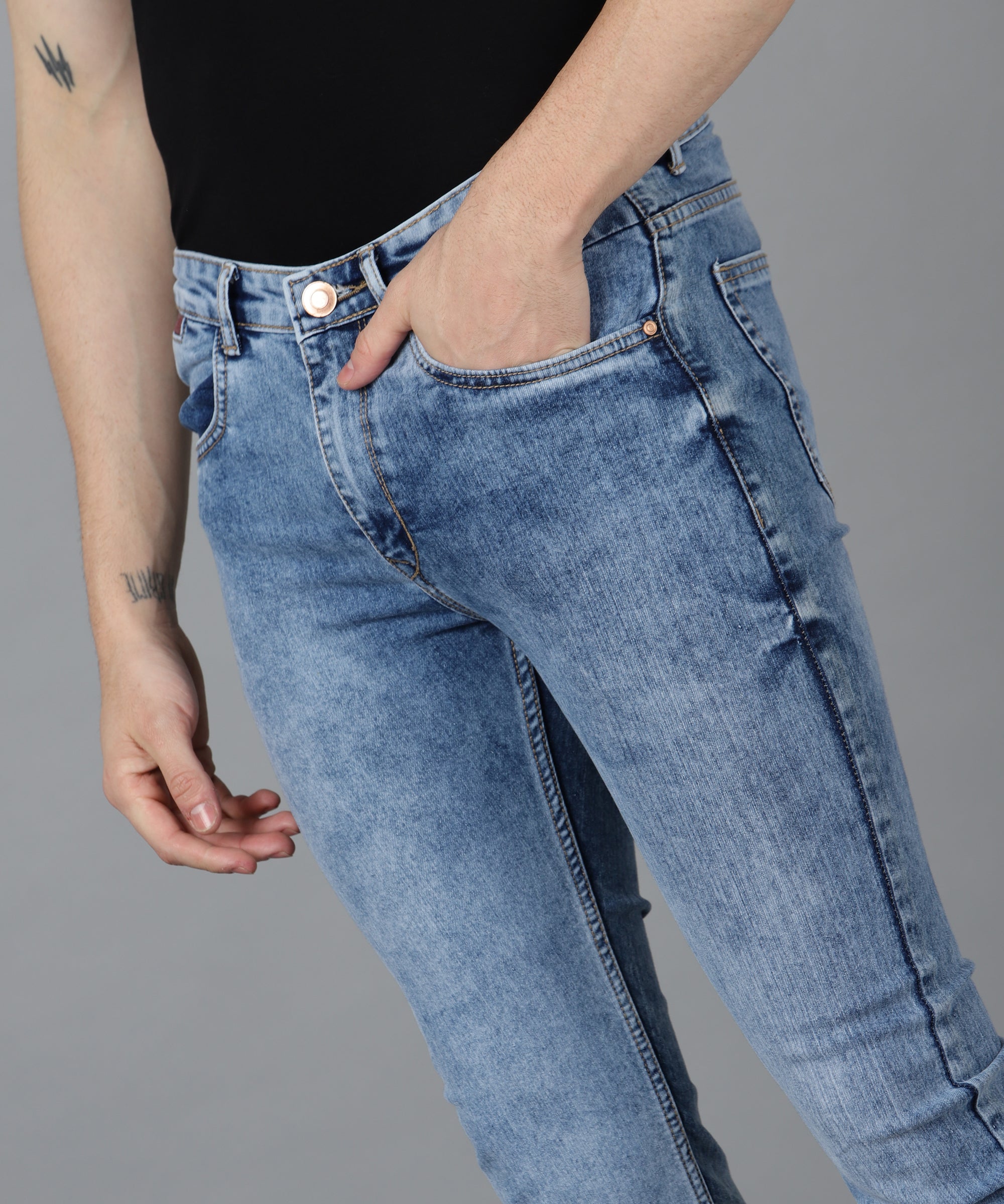 Men's Blue Slim Fit Washed Jeans Stretchable