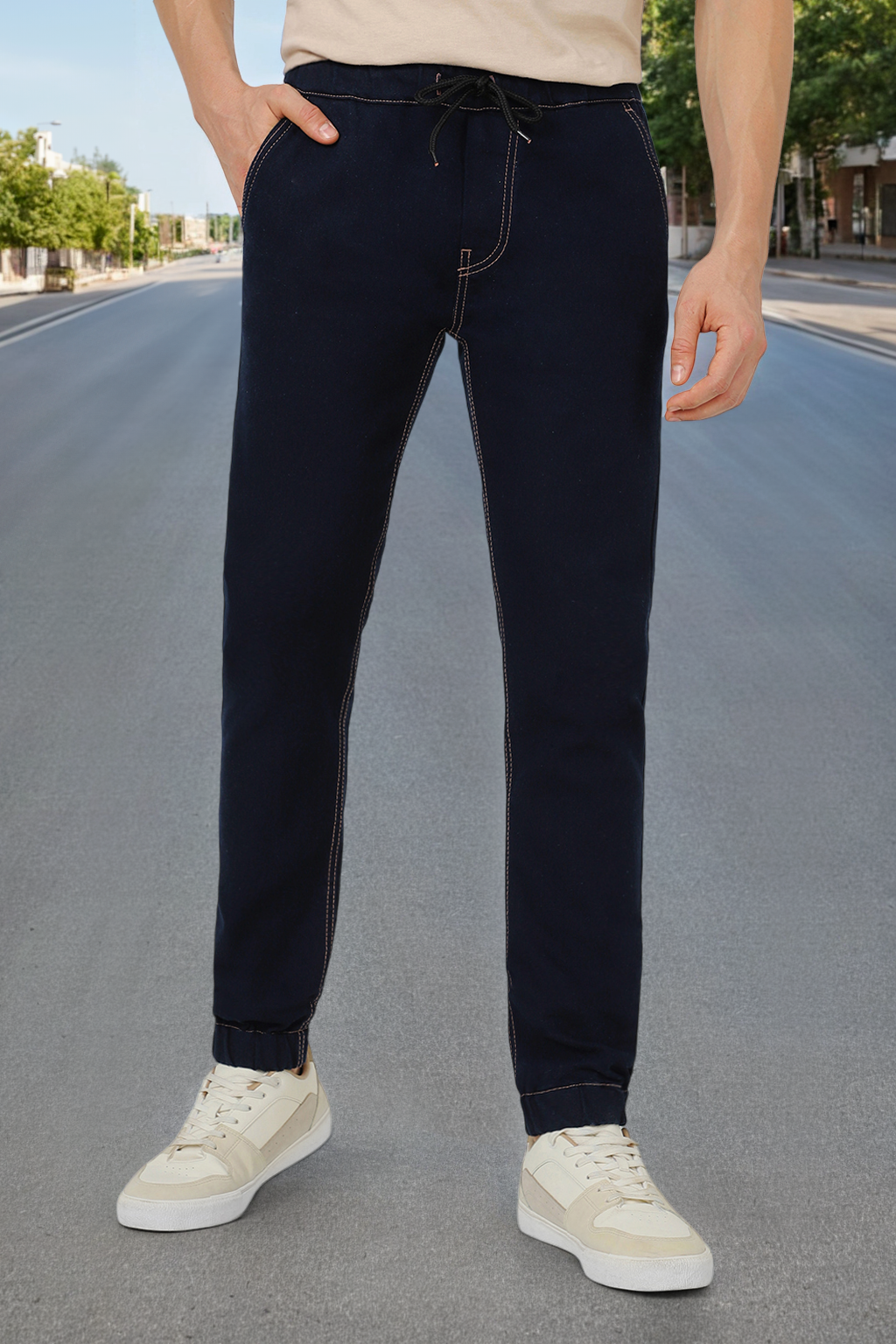 Men's Dark Blue Jogger Jeans Slim Fit Stretch