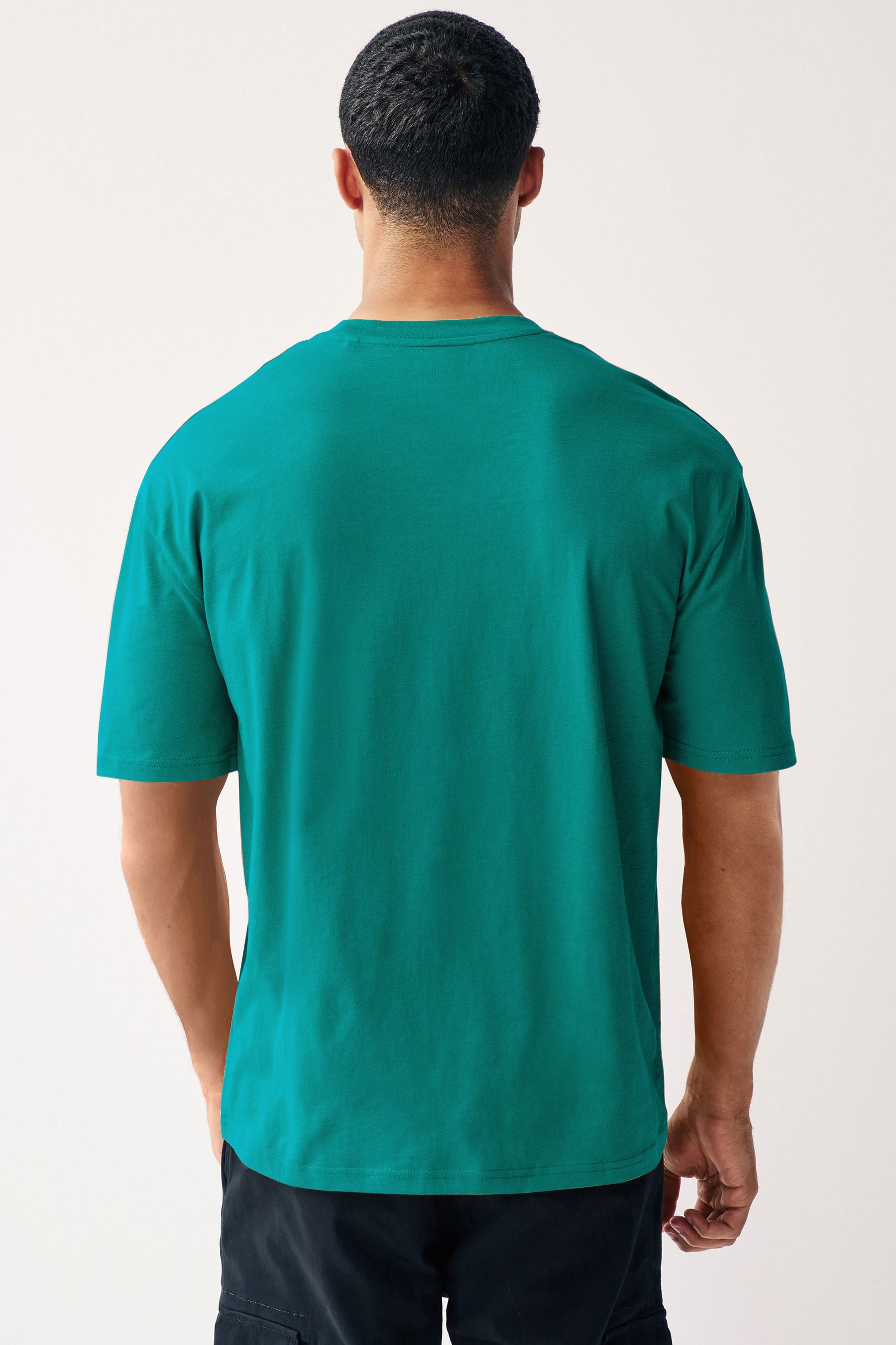 Men's Aventurine Green Solid Round Neck Oversized Half Sleeve Cotton T-Shirt