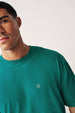 Men's Aventurine Green Solid Round Neck Oversized Half Sleeve Cotton T-Shirt