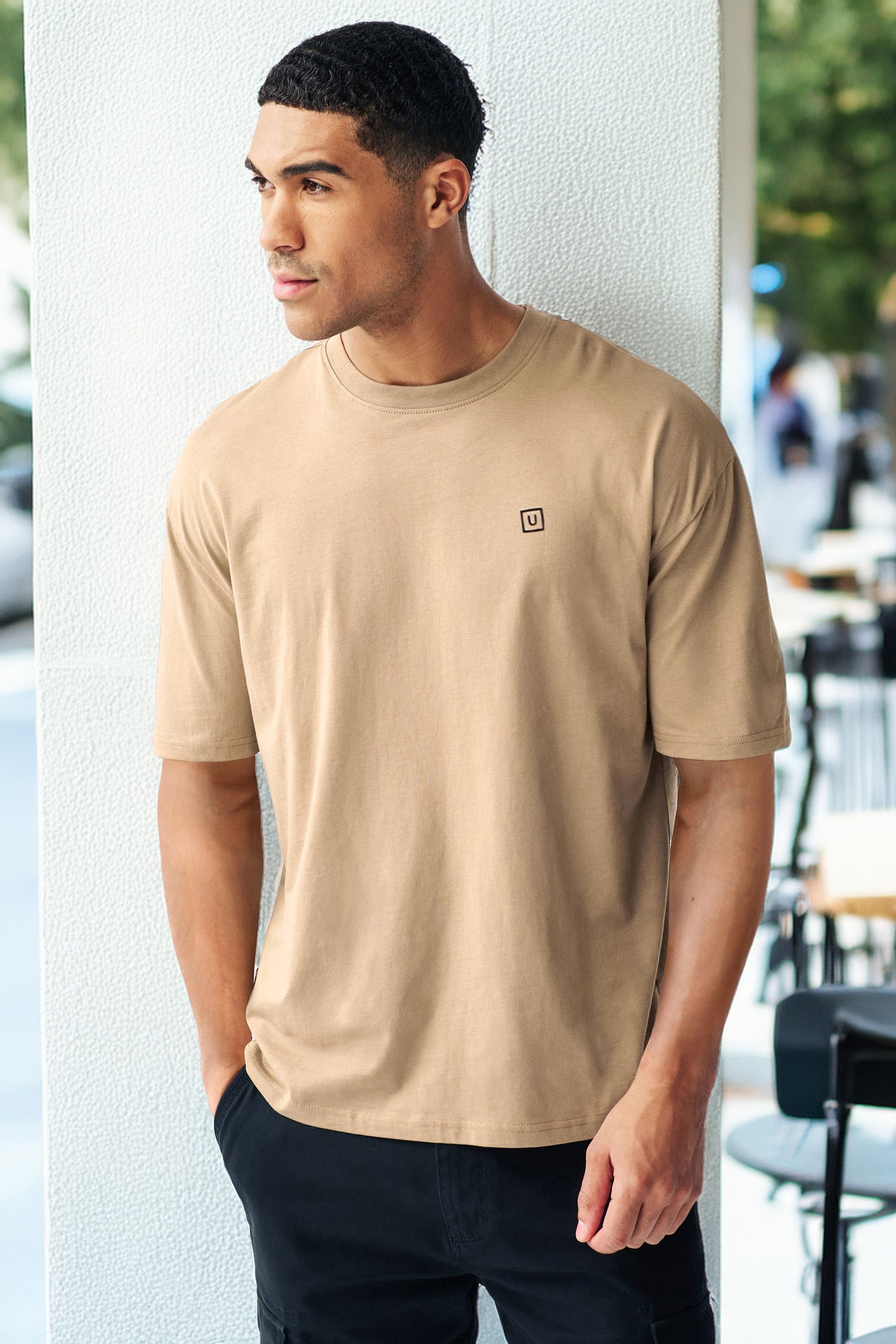 Men's Ginger Brown Solid Round Neck Oversized Half Sleeve Cotton T-Shirt