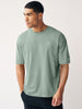 Men's Granite Green Solid Round Neck Oversized Half Sleeve Cotton T-Shirt