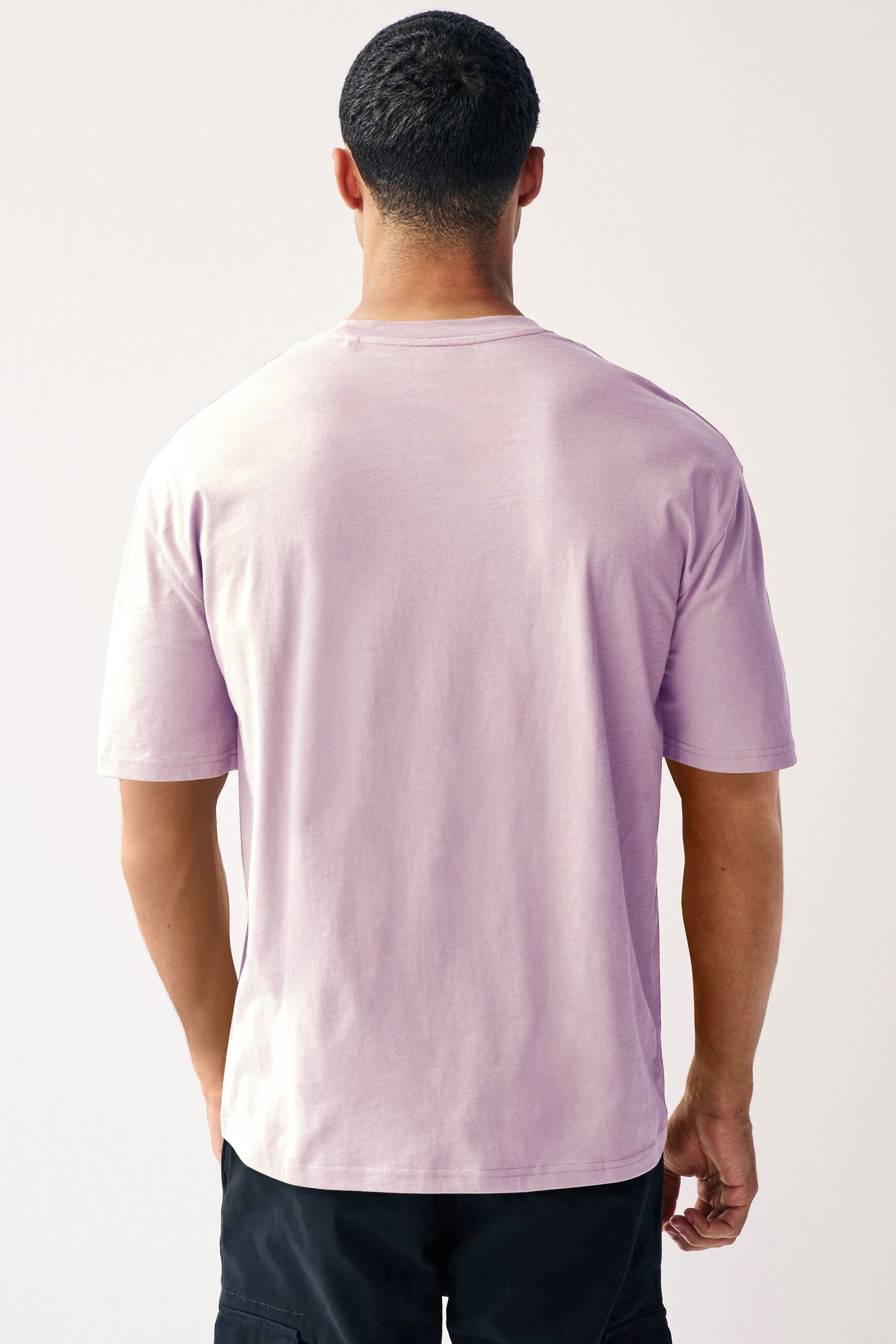 Men's Lilac Bloom Solid Round Neck Oversized Half Sleeve Cotton T-Shirt