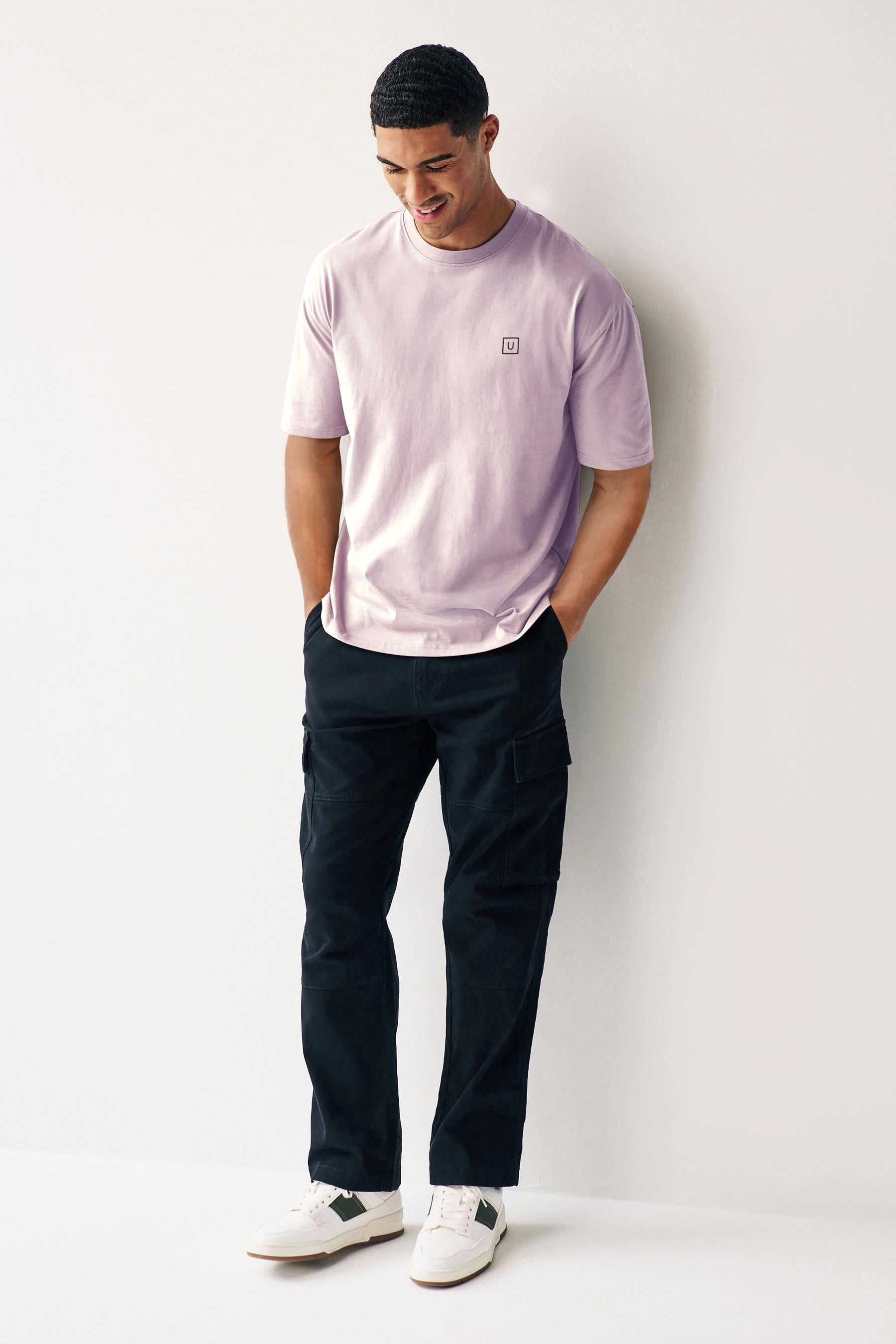 Men's Lilac Bloom Solid Round Neck Oversized Half Sleeve Cotton T-Shirt