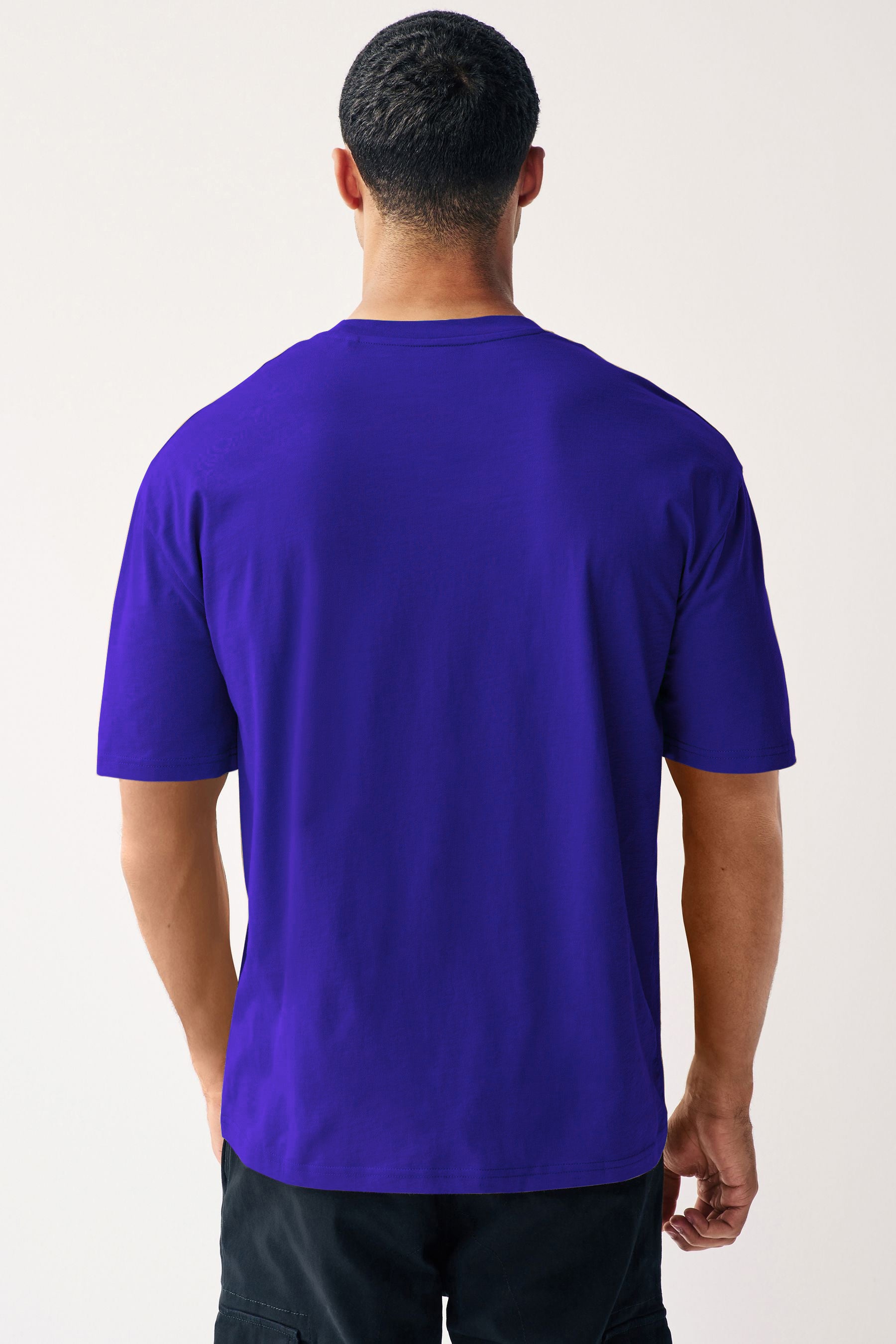 Men's Surf Blue Solid Round Neck Oversized Half Sleeve Cotton T-Shirt