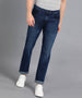 Men's Navy Regular Fit Washed Jeans Stretchable