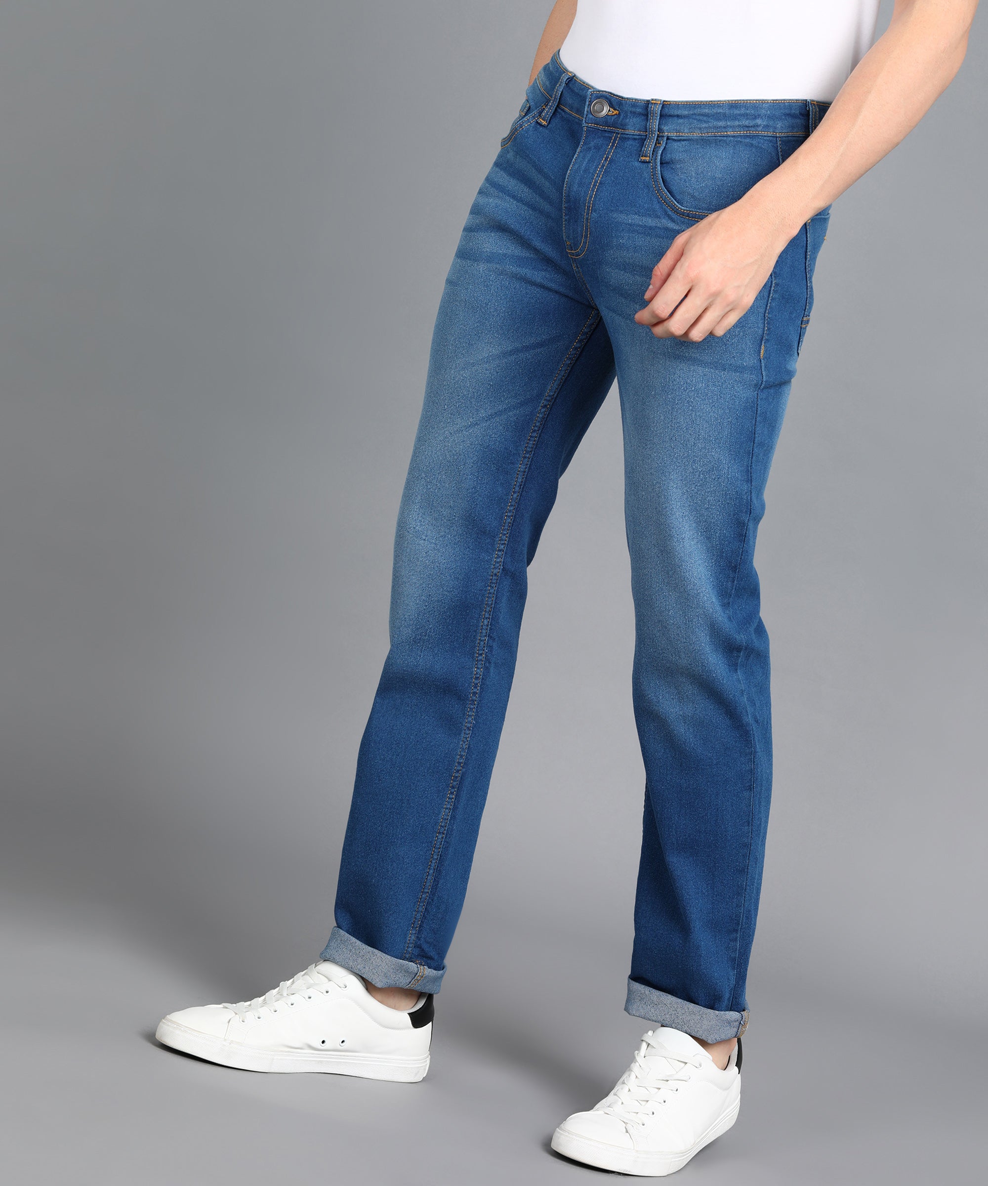 Men's Royal Blue Slim Fit Washed Jeans Stretchable