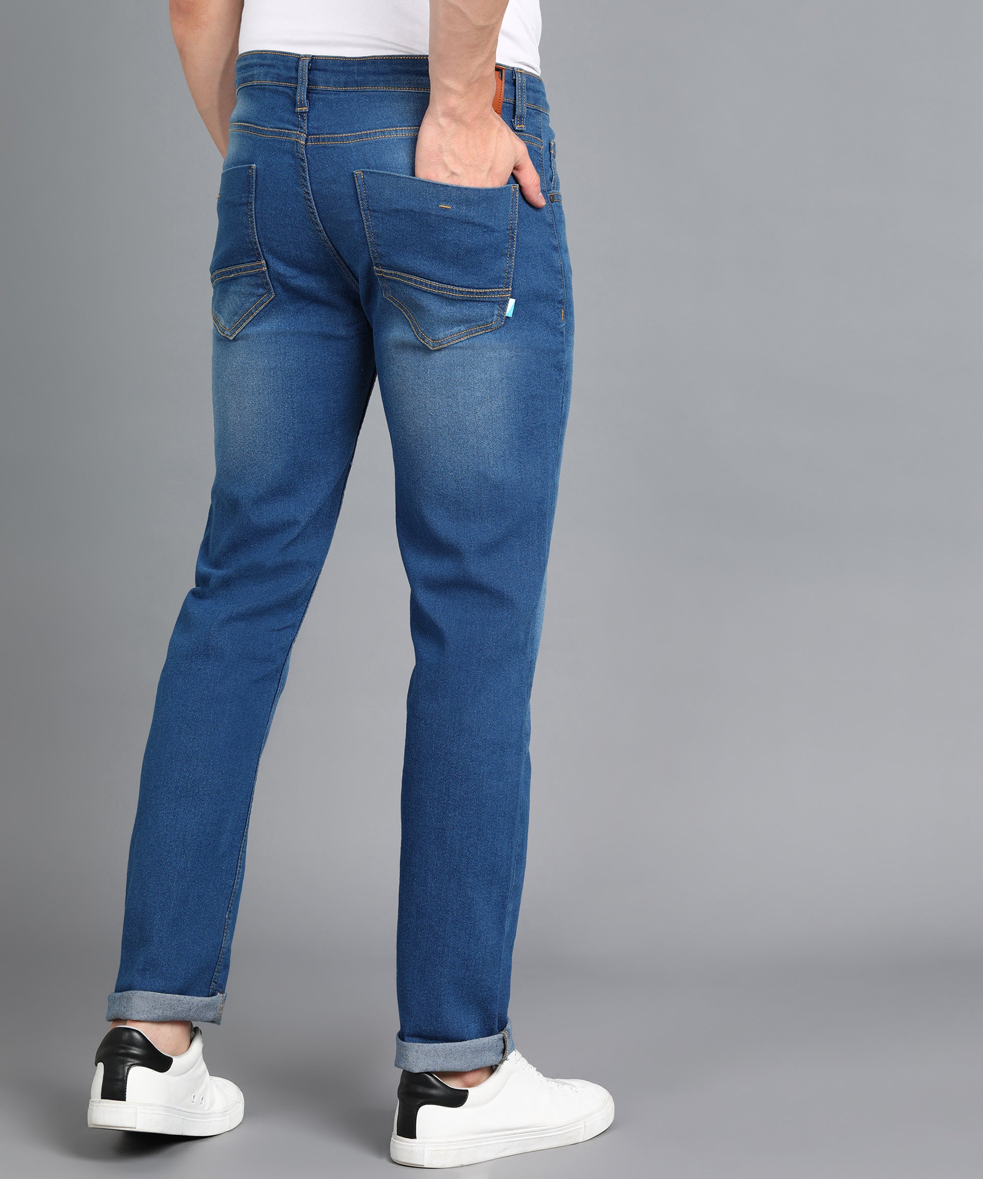 Men's Royal Blue Slim Fit Washed Jeans Stretchable