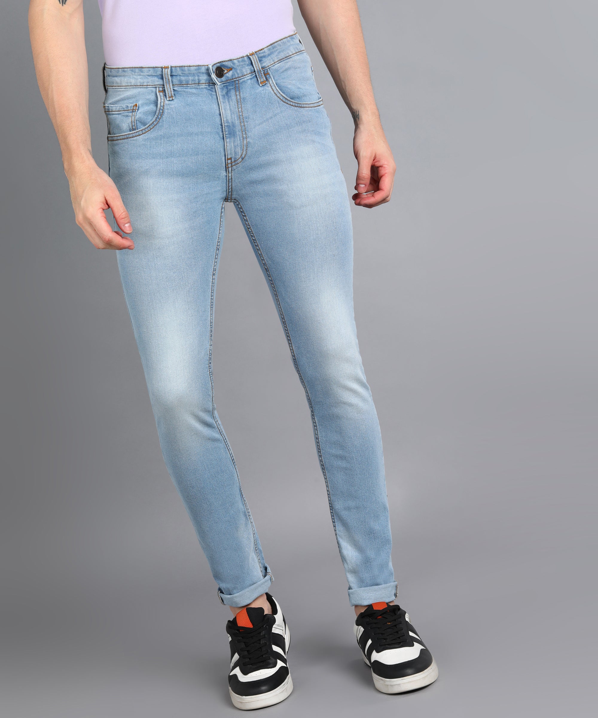 Men's Light Blue Slim Fit Washed Jeans Stretchable