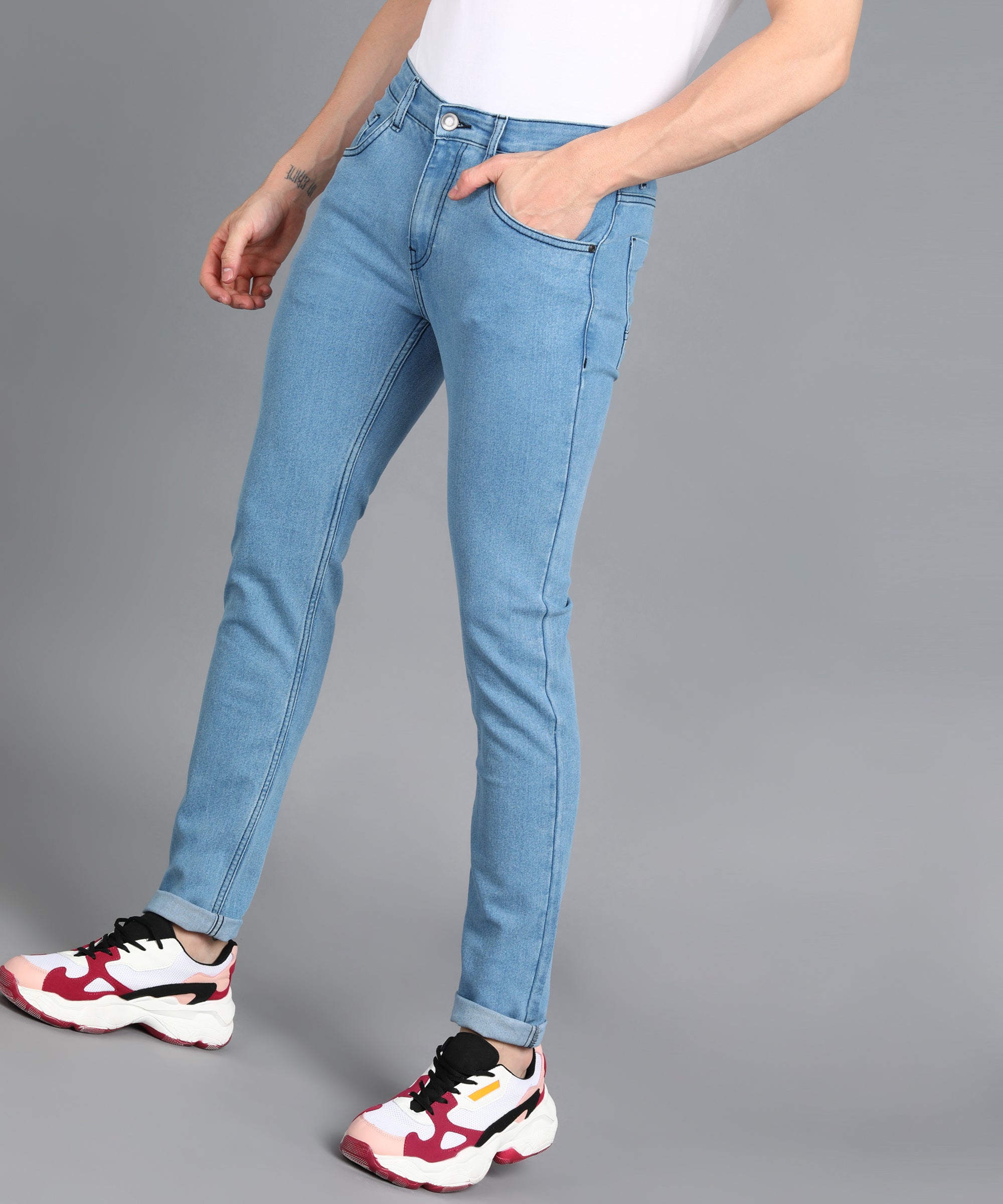 Men's Sky Blue Slim Fit Washed Jeans Stretchable