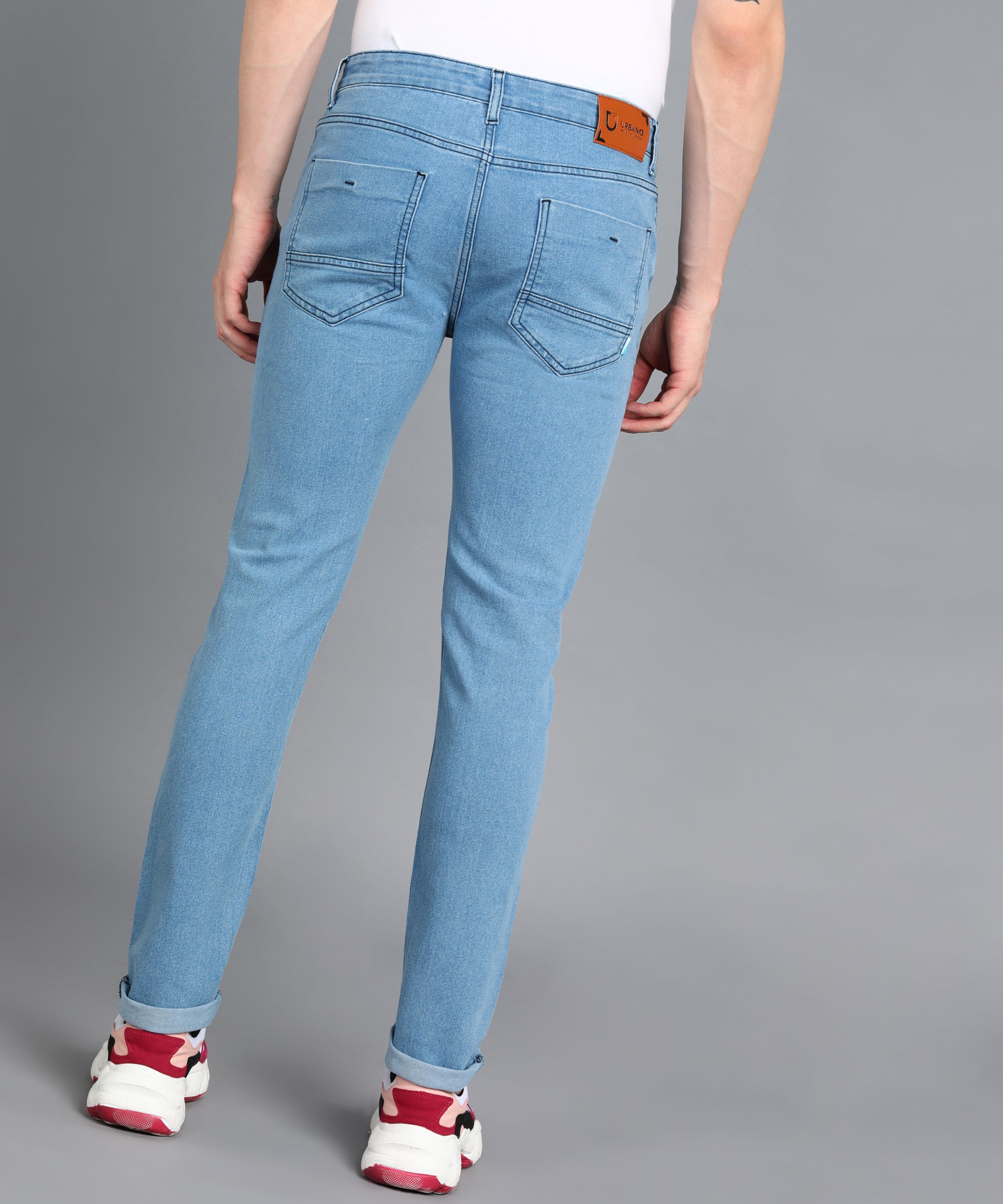 Men's Sky Blue Slim Fit Washed Jeans Stretchable