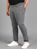 Plus Men's Grey Slim Fit Washed Jeans Stretchable