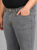 Plus Men's Grey Slim Fit Washed Jeans Stretchable