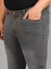 Plus Men's Grey Slim Fit Washed Jeans Stretchable