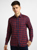 Men's Red Cotton Full Sleeve Slim Fit Casual Checkered Shirt