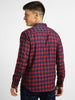 Men's Red Cotton Full Sleeve Slim Fit Casual Checkered Shirt