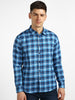 Men's Blue Cotton Full Sleeve Slim Fit Casual Checkered Shirt