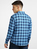 Men's Blue Cotton Full Sleeve Slim Fit Casual Checkered Shirt