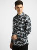 Men's Grey Cotton Full Sleeve Slim Fit Casual Camouflage Printed Shirt