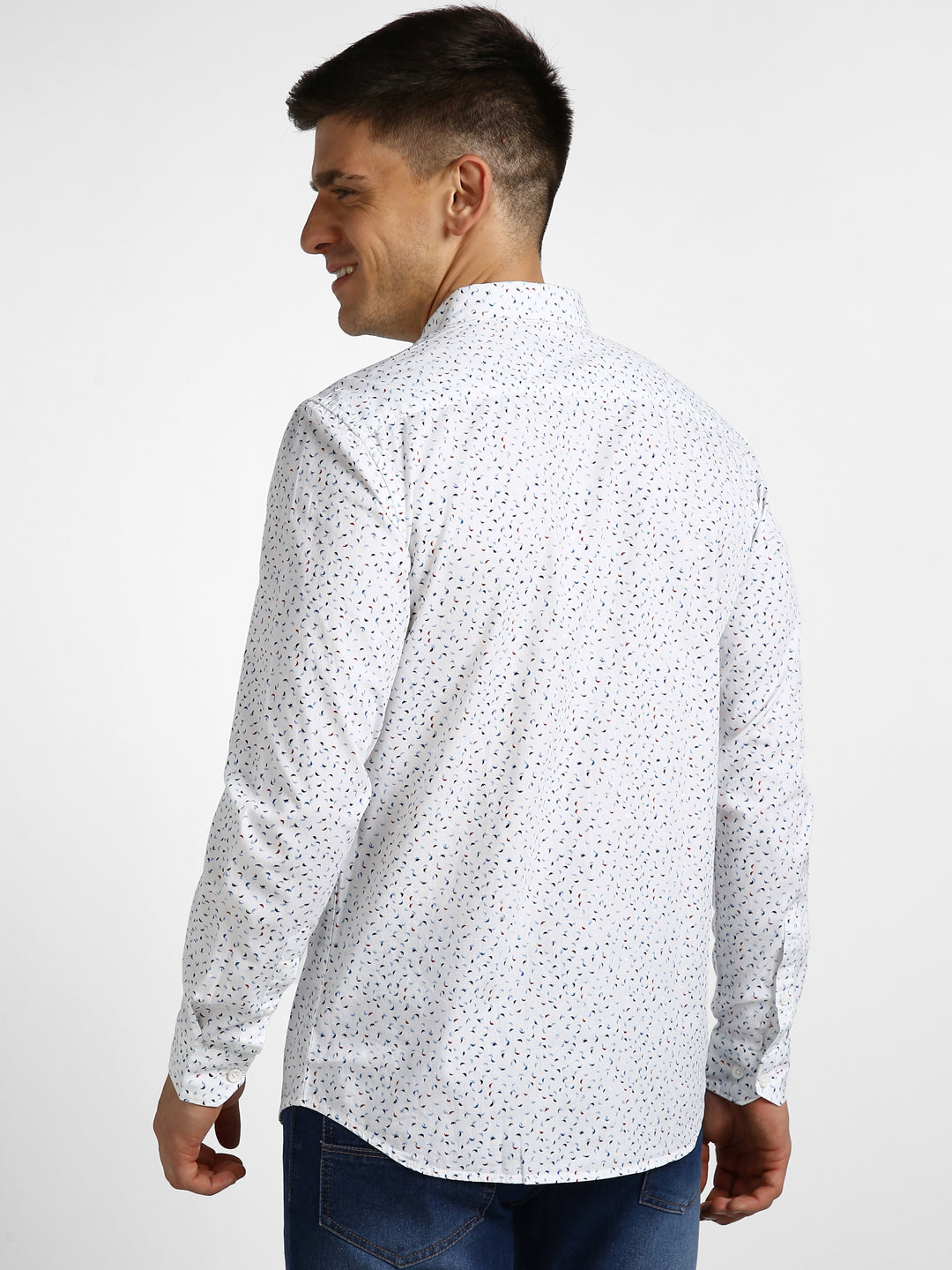 Men's White Cotton Full Sleeve Slim Fit Casual Printed Shirt