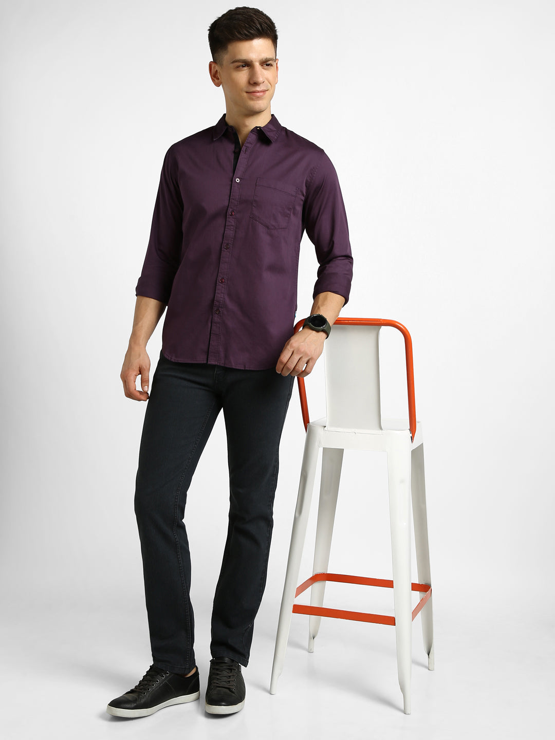 Men's Purple Cotton Full Sleeve Slim Fit Casual Solid Shirt