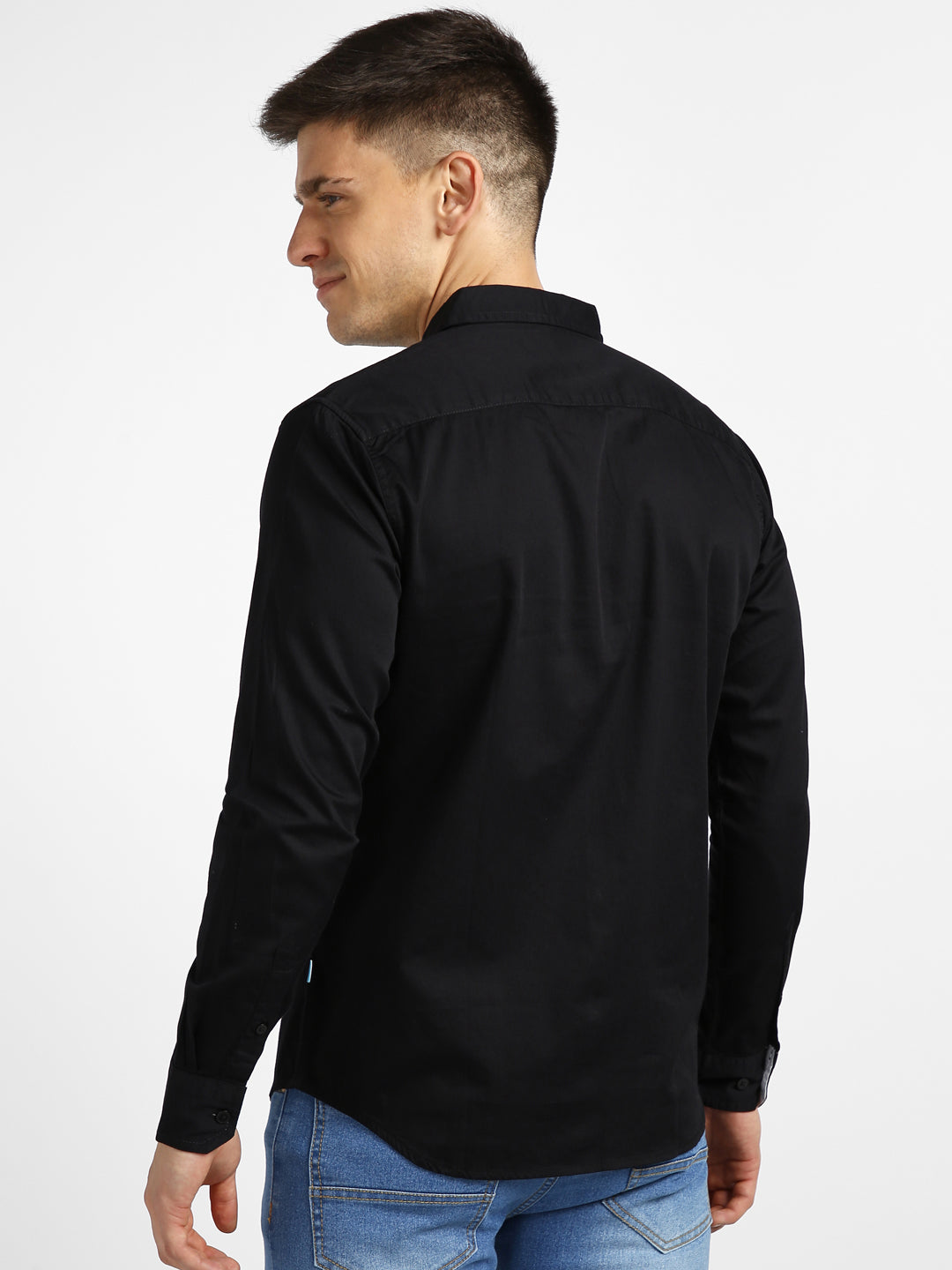 Men's Black Cotton Full Sleeve Slim Fit Casual Solid Shirt