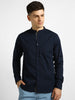 Men's Blue Cotton Full Sleeve Slim Fit Solid Shirt with Mandarin Collar