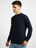 Men's Blue Cotton Full Sleeve Slim Fit Solid Shirt with Mandarin Collar