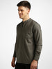 Men's Olive Cotton Full Sleeve Slim Fit Solid Shirt with Mandarin Collar