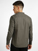 Men's Olive Cotton Full Sleeve Slim Fit Solid Shirt with Mandarin Collar