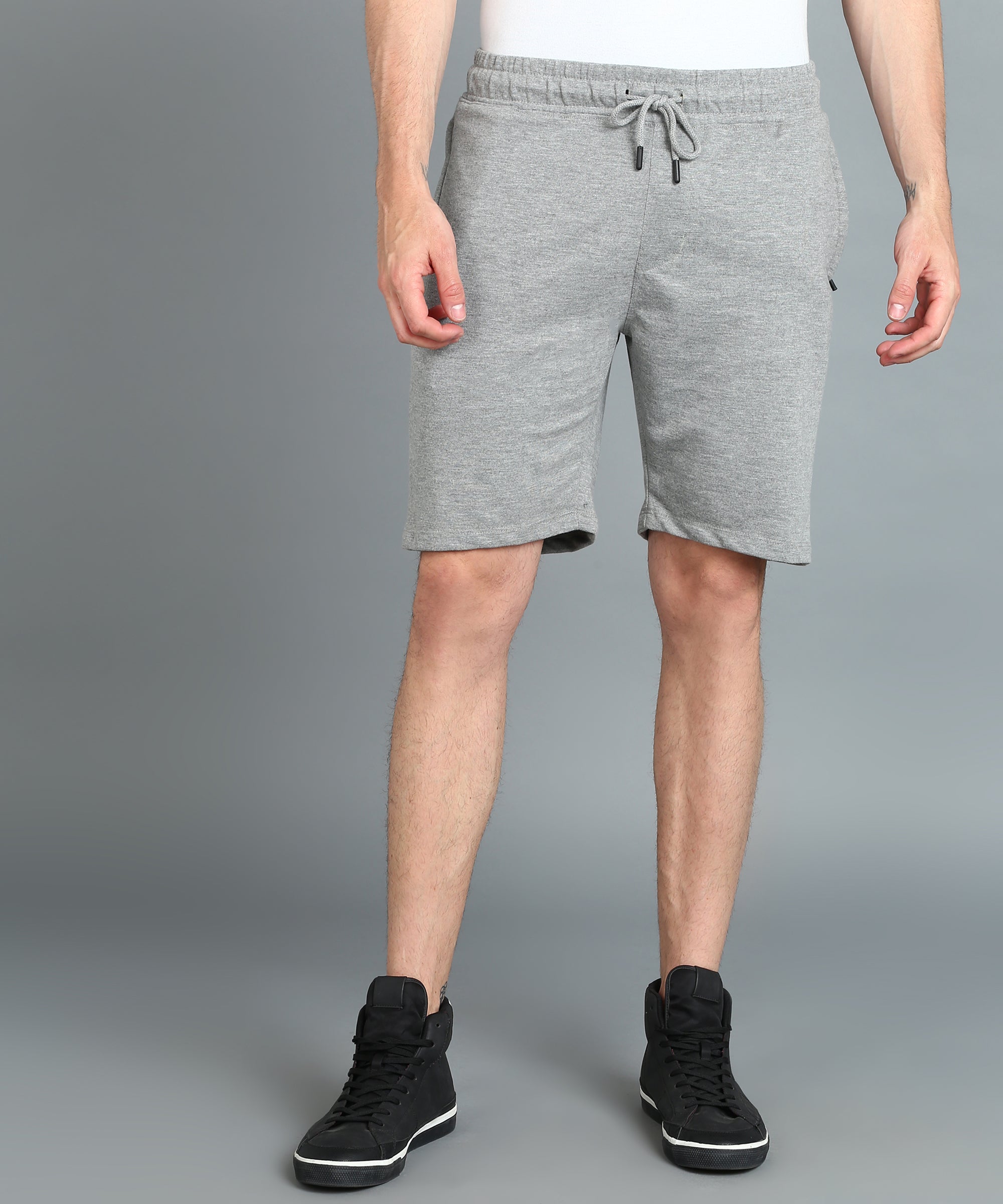 Men's Grey Melange Cotton Regular Shorts Stretchable