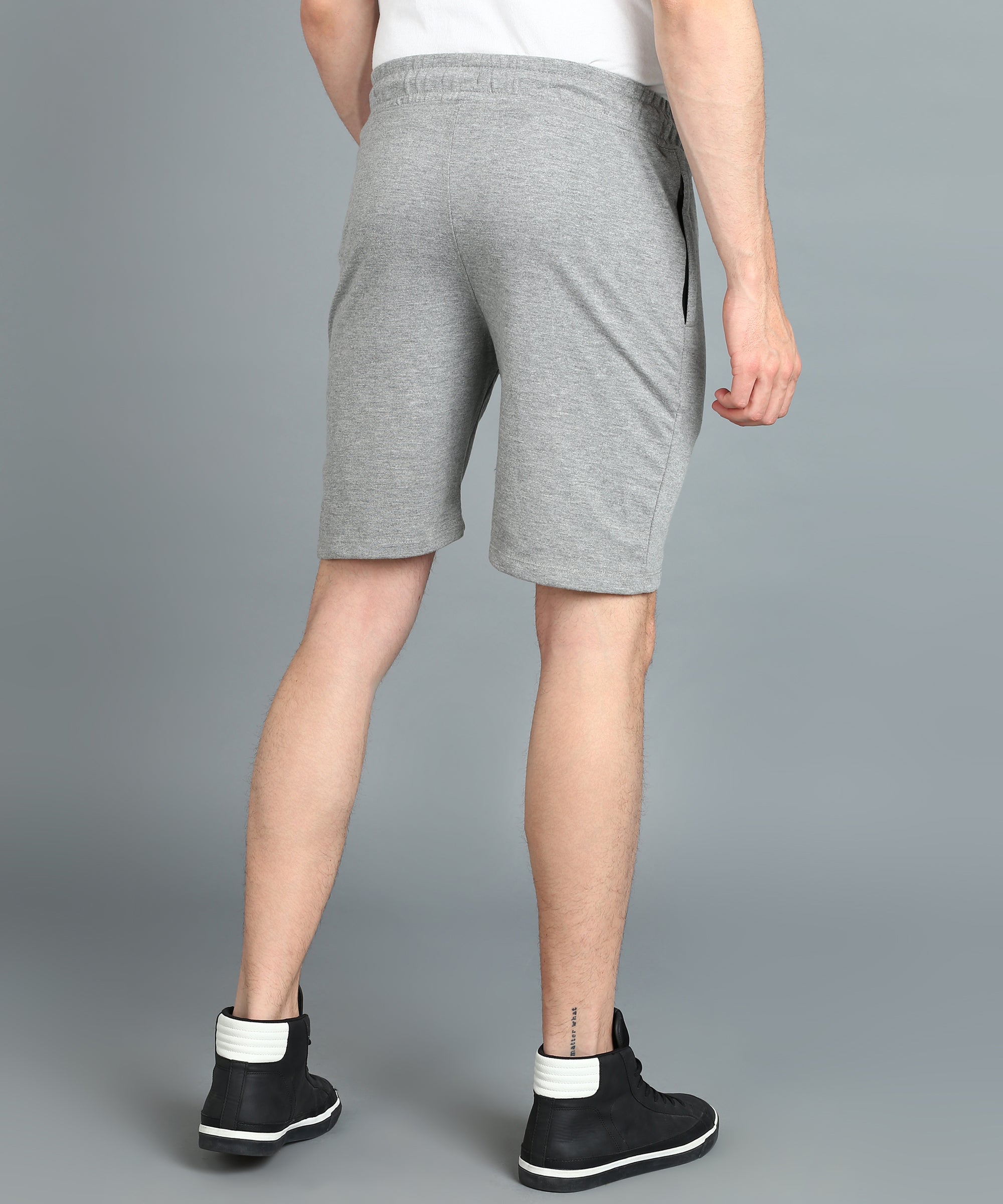 Men's Grey Melange Cotton Regular Shorts Stretchable