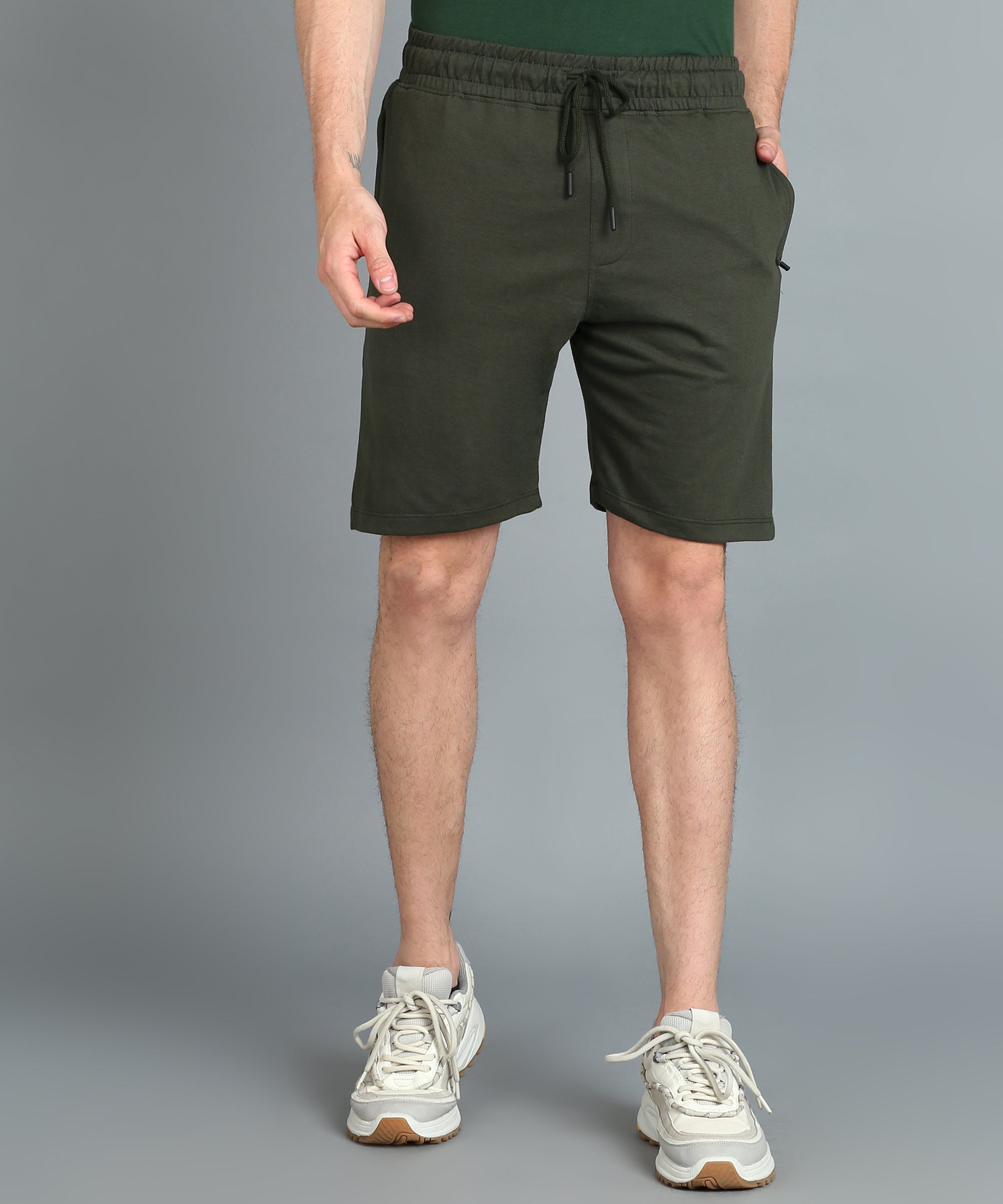 Men's Green Cotton Regular Shorts Stretchable