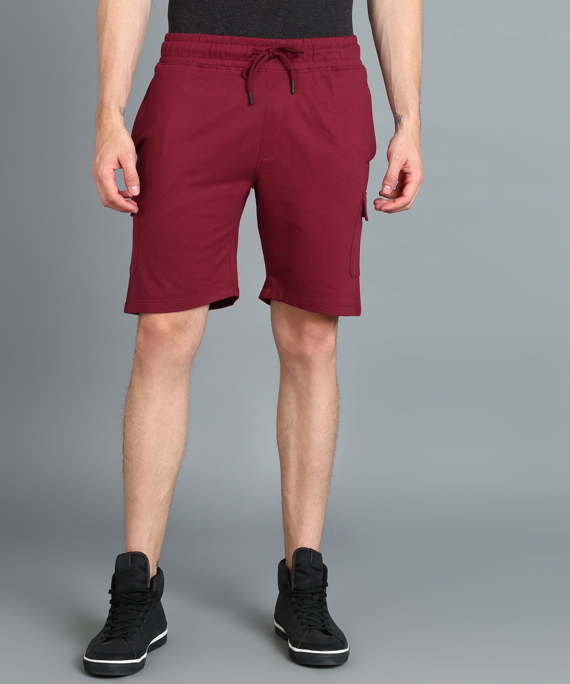 Men's Red Cotton Regular Shorts Stretchable