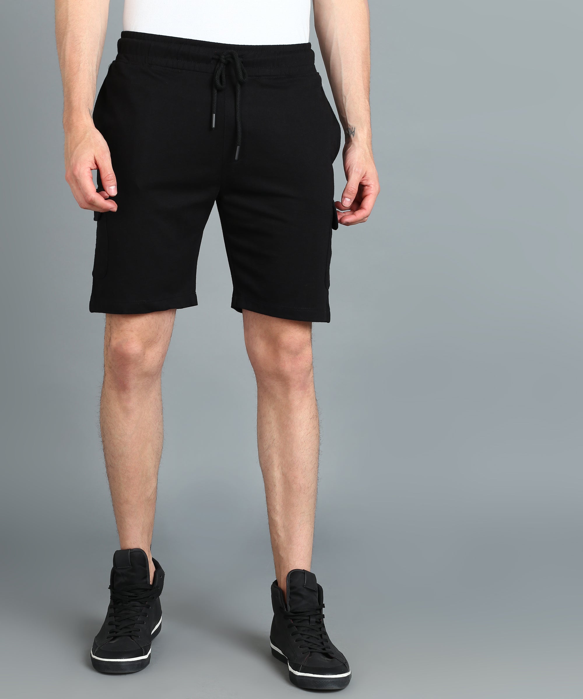 Men's Black Cotton Regular Shorts Stretchable