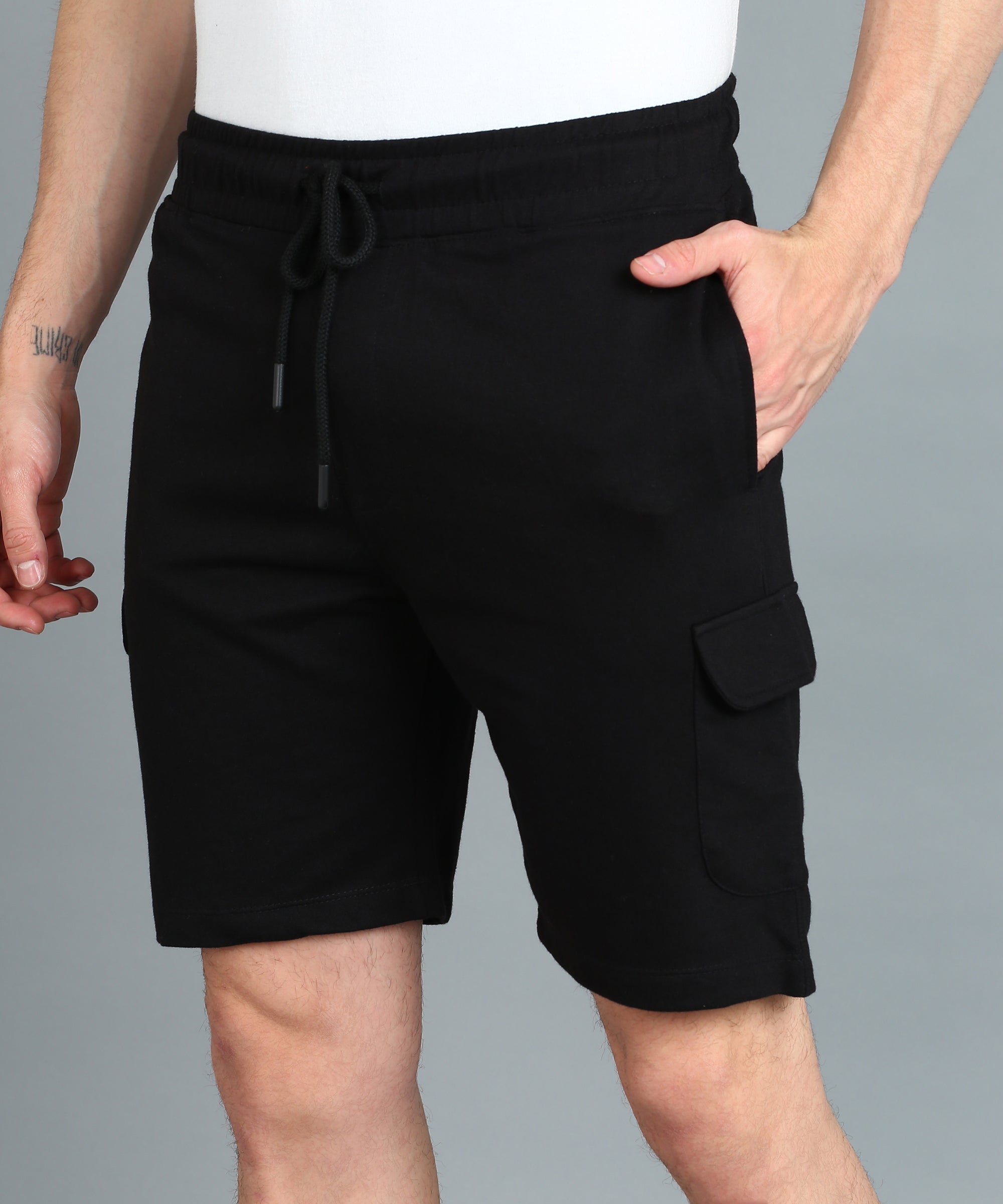 Men's Black Cotton Regular Shorts Stretchable