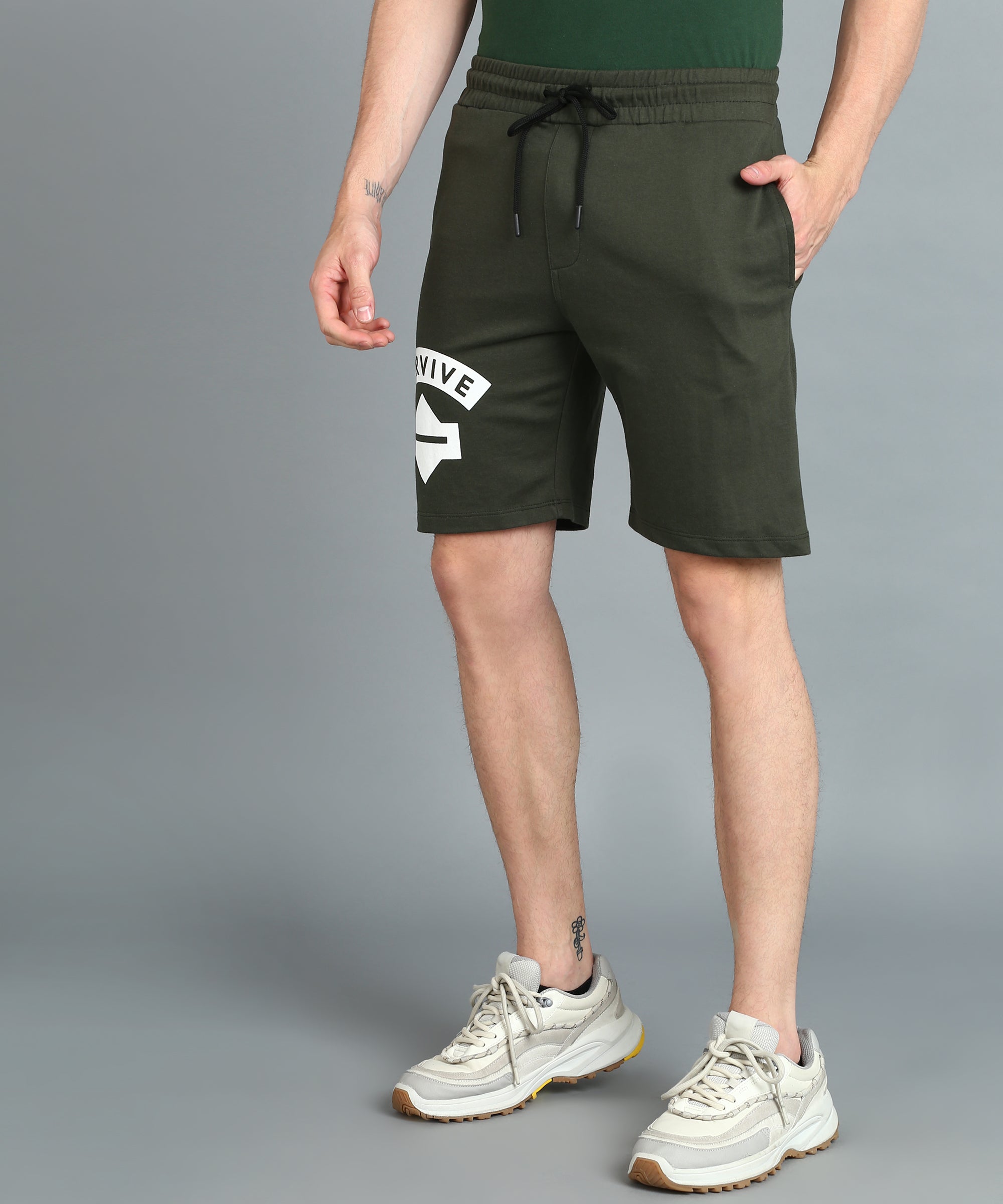 Men's Green Cotton Printed Regular Shorts Stretchable