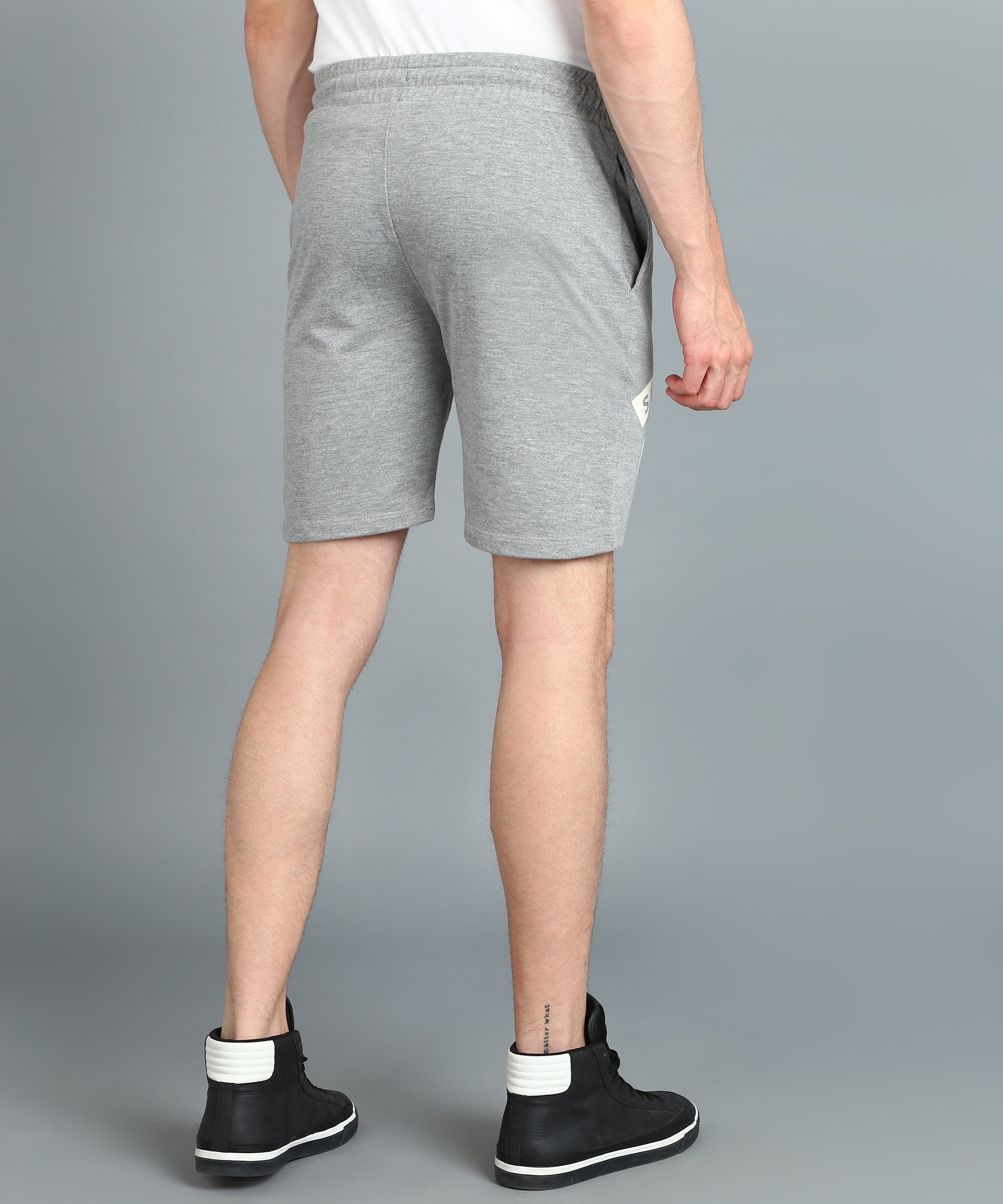 Men's Grey Melange Cotton Printed Regular Shorts Stretchable