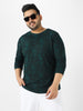 Plus Men's Dark Green Printed Full Sleeve Regular Fit Cotton T-Shirt