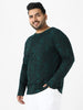 Plus Men's Dark Green Printed Full Sleeve Regular Fit Cotton T-Shirt