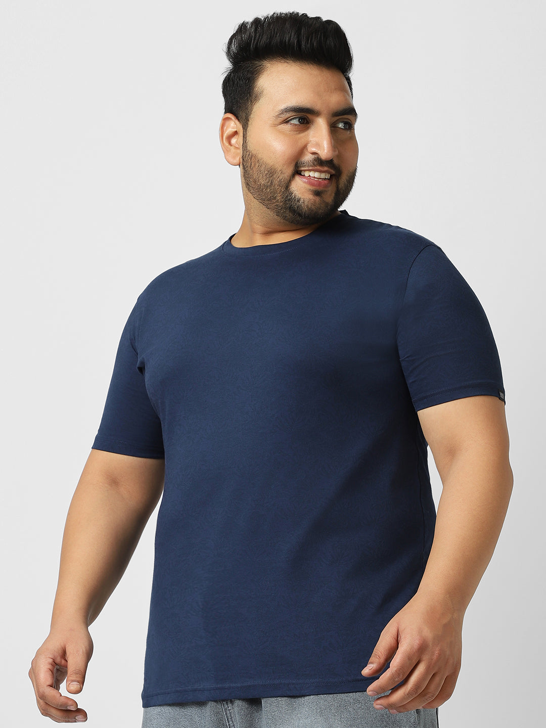 Plus Men's Estate Blue Printed Half Sleeve Regular Fit Cotton T-Shirt