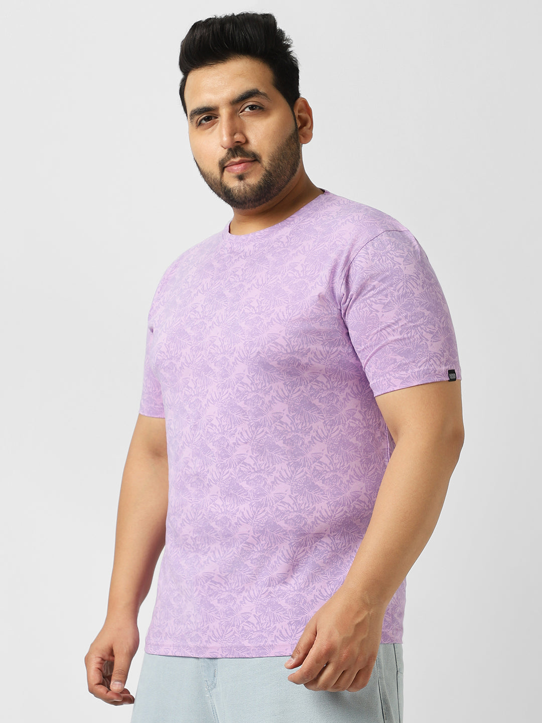 Plus Men's Lilac Printed Half Sleeve Regular Fit Cotton T-Shirt