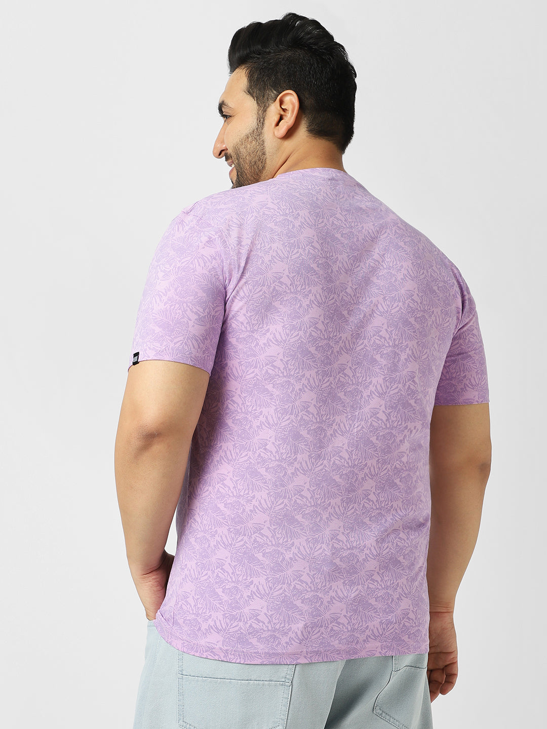 Plus Men's Lilac Printed Half Sleeve Regular Fit Cotton T-Shirt