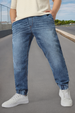 Plus Men's Blue Washed Jogger Jeans Regular Fit Stretch