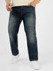 Plus Men's Dark Blue Regular Fit Washed Jeans Stretchable