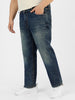 Plus Men's Dark Blue Regular Fit Washed Jeans Stretchable